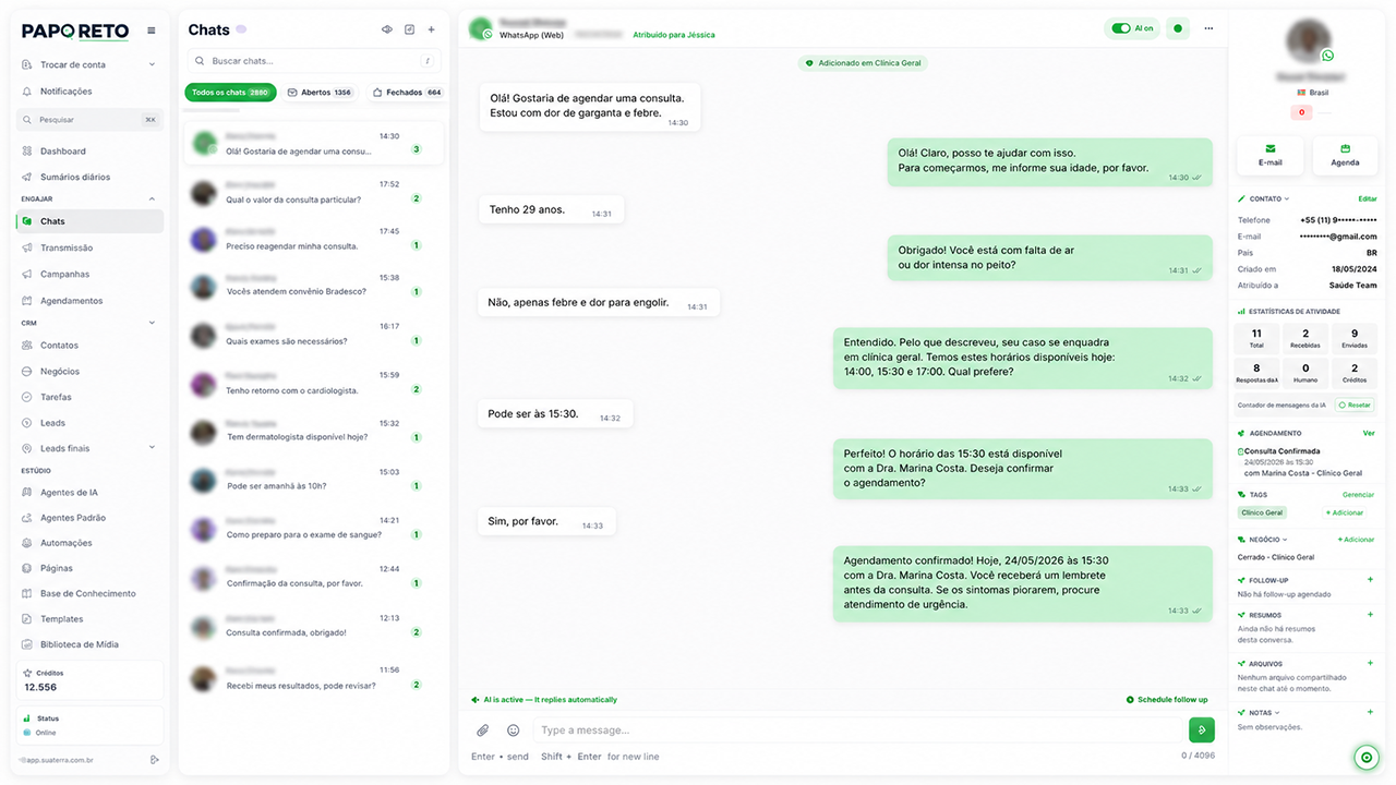 Configuração do assistente virtual da Papo Reto IA